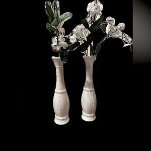 Vintage White Milk Glass Vases Vertical Lines Bar Pattern Set 2